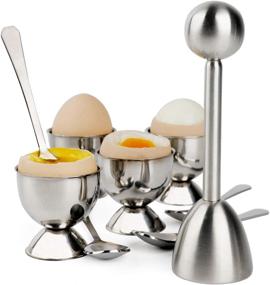 img 4 attached to Egg Cracker Topper Set: Crack, Separate, and Enjoy Soft and Hard Boiled Eggs Effortlessly with 4 Spoons, 4 Cups, 1 Shell Remover, and Top Cutter - Stainless Steel Breakfast Kitchen Tool