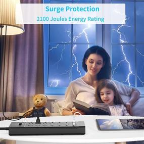 img 2 attached to 💪 High-Performance Surge Protector Power Strip: 12 Outlets, 4 USB Ports, Non-Block Flat Plug, 6ft Cord, 1875W/15A Output, ETL Listed, Ideal for Home & Office Use