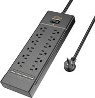 💪 high-performance surge protector power strip: 12 outlets, 4 usb ports, non-block flat plug, 6ft cord, 1875w/15a output, etl listed, ideal for home & office use logo
