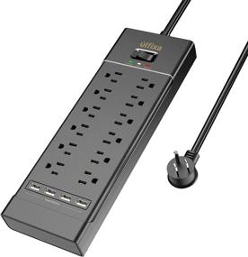 img 4 attached to 💪 High-Performance Surge Protector Power Strip: 12 Outlets, 4 USB Ports, Non-Block Flat Plug, 6ft Cord, 1875W/15A Output, ETL Listed, Ideal for Home & Office Use