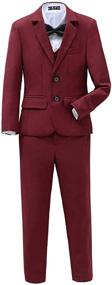 img 4 attached to Yanlu Boys Burgundy Slim Fit Suit Set - Sizes 2T-14 - 5 Piece Boy's Suit