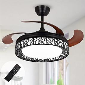 img 4 attached to 🏡 Ohniyou 42'' Indoor Ceiling Fans with Retractable Blades, Light, and Remote Control - Flush Mount Black Cage Fan - Farmhouse Chandelier LED Lighting Fixture for Living Room, Kitchen, Dining Room, Bedroom