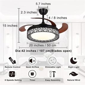 img 1 attached to 🏡 Ohniyou 42'' Indoor Ceiling Fans with Retractable Blades, Light, and Remote Control - Flush Mount Black Cage Fan - Farmhouse Chandelier LED Lighting Fixture for Living Room, Kitchen, Dining Room, Bedroom