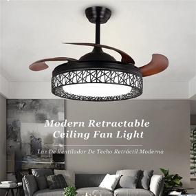 img 2 attached to 🏡 Ohniyou 42'' Indoor Ceiling Fans with Retractable Blades, Light, and Remote Control - Flush Mount Black Cage Fan - Farmhouse Chandelier LED Lighting Fixture for Living Room, Kitchen, Dining Room, Bedroom