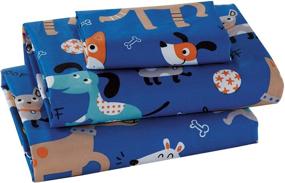 img 1 attached to 🐶 Adorable Blue Dog 3 Piece Sheet Set for Kids - Perfect for Boys and Toddlers - Includes Pillowcase, Flat and Fitted Sheets - Woof Woof Wagging Dogs Pups and Puppies Design - Twin Size