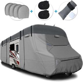 img 4 attached to 🚌 RVMasking 2021 Upgraded 6-Layer Top RV Class C Cover with Windproof Design | Fits 29'-32' RV | Includes 4 Tire Covers and Gutter Cover | Anti-UV Protection | Prevents Top Tearing from Sun Exposure