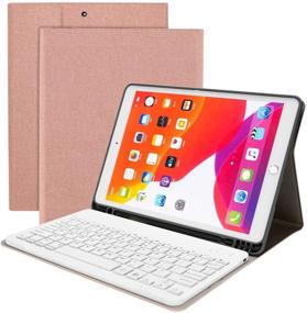 img 4 attached to WodsWod iPad Keyboard Case for iPad 10.2 2019, 7th Generation with Detachable Wireless Keyboard, Pencil Holder, and Rose Gold Design