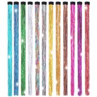 🌈 12 colorful 19.7-inch hair tinsel extensions with clips - fairy hair tinsel kit for glittery clip-on styles logo