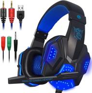 dland gaming headset with mic, led light, and noise isolation for 🎧 laptop, cellphone, ps4, and more - wired 3.5mm gaming headphones with volume control (black/blue) logo