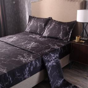 img 2 attached to 🌙 A Beautiful Night Mable Design Printing Bed Sheet Bedding Set, 100% Soft Microfiber Fitted Sheet (Queen Size, Black)