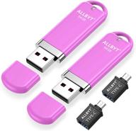 🔥 64gb usb 2.0 flash drives 2 pack, allbyt thumb drives u disk memory sticks jump drive photo sticks with led indicator and type-c adapter - pink logo