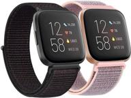 🌸 soft breathable adjustable nylon bands for fitbit versa smart watch - perfect replacement wristbands for women and men (black sand/pink sand compatible) logo