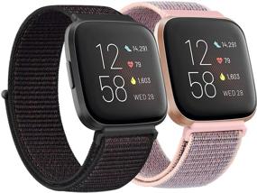 img 4 attached to 🌸 Soft Breathable Adjustable Nylon Bands for Fitbit Versa Smart Watch - Perfect Replacement Wristbands for Women and Men (Black Sand/Pink Sand Compatible)