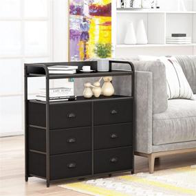 img 2 attached to 🗄️ Furologee Fabric 6 Drawer Dresser with Double Shelf - Closet Organizer and Storage Tower Unit for Bedroom, Living Room, and Entryway - Rustic Bins with Sturdy Metal Frame