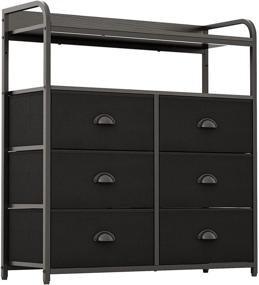 img 4 attached to 🗄️ Furologee Fabric 6 Drawer Dresser with Double Shelf - Closet Organizer and Storage Tower Unit for Bedroom, Living Room, and Entryway - Rustic Bins with Sturdy Metal Frame