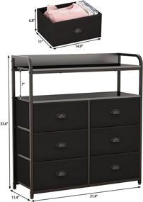 img 3 attached to 🗄️ Furologee Fabric 6 Drawer Dresser with Double Shelf - Closet Organizer and Storage Tower Unit for Bedroom, Living Room, and Entryway - Rustic Bins with Sturdy Metal Frame