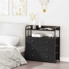 img 1 attached to 🗄️ Furologee Fabric 6 Drawer Dresser with Double Shelf - Closet Organizer and Storage Tower Unit for Bedroom, Living Room, and Entryway - Rustic Bins with Sturdy Metal Frame