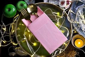 img 2 attached to 🍽️ Efficient and Stylish Baby Pink Dinner Napkins: Cloth-Like with Convenient Built-in Flatware Pocket, Linen-Feel Absorbency for Kitchen, Bathroom, Parties, Weddings, Dinners or Events - Pack of 50