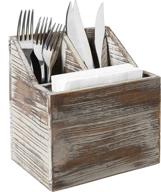 🍴 rustic torched wood tabletop flatware and utensil caddy with cutlery organizer, napkin holder, and 3 compartments логотип