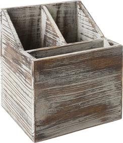 img 2 attached to 🍴 Rustic Torched Wood Tabletop Flatware and Utensil Caddy with Cutlery Organizer, Napkin Holder, and 3 Compartments