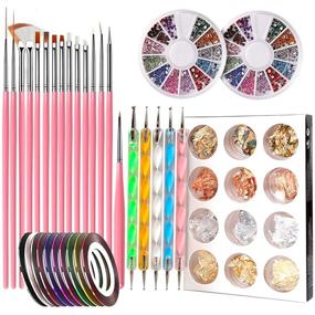 img 4 attached to 💅 Nail Pen Designer Kit: Teenitor's Stamp Nail Art Tool with 15pcs Nail Painting Brushes, Dotting Tool, Foil, Manicure Tape, Rhinestones - Perfect for Nails