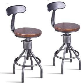 img 4 attached to 🪜 Diwhy Industrial Vintage Bar Stool with Backrest - Set of 2, Adjustable Kitchen Counter Height Pipe Stools, Cast Iron & Wood Top, Swivel Metal Stool in Silver