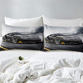 img 2 attached to 🏎️ Erosebridal Race Car Comforter Cover Twin Size: Cool Speed Racing Car Print Bedding Set for Kids, Teens with 2 Piece Duvet Cover and Pillow Sham in Grey Black