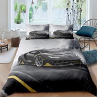 🏎️ erosebridal race car comforter cover twin size: cool speed racing car print bedding set for kids, teens with 2 piece duvet cover and pillow sham in grey black logo