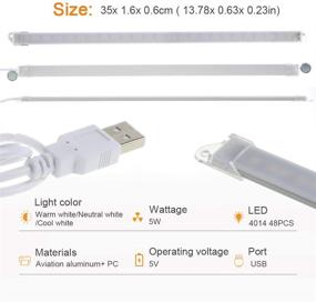 img 2 attached to 🌟 LULUAN Dimmable Under Cabinet Lighting - Portable USB Reading Strips Craft Light for Eye-care LED Desk Reading - Ideal for Craft Table, Pianos, Music Stands, Kitchen, Wardrobe, Shelf, Drawer (White)