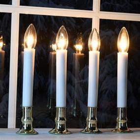 img 3 attached to Prextex Set of 4 Brass Plated Christmas Window Candle Electric Lights with Automatic On/Off Sensor for Dusk to Dawn Illumination