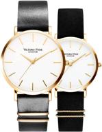 🎁 victoria hyde his and hers waterproof quartz wristwatch set - couple watches for men and women, genuine leather strap and stainless steel mesh band, ideal gifts for lovers logo