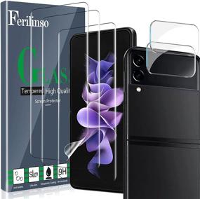 img 4 attached to 📱 Ferilinso Samsung Galaxy Z Flip 3 5G Набор защитного экрана: гибкий TPU + 2 закаленных стекла для задней стороны, определение по отпечатку пальца, без пузырей, совместимость с чехлом