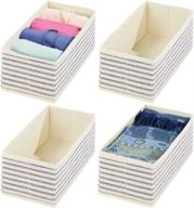 mdesign rectangular soft fabric drawer organizer 4 pack - lingerie, bras, socks, leggings, purses, scarves – natural/cobalt blue stripe logo