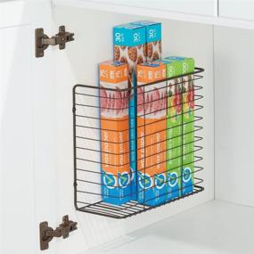 img 2 attached to Efficient Wall Mount Kitchen Storage Organizer Basket Bin - Ideal for Bags, Tin Foil, Wax Paper & Saran Wrap - Durable Solid Steel, Includes Hardware - 2 Pack - Bronze