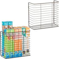 efficient wall mount kitchen storage organizer basket bin - ideal for bags, tin foil, wax paper & saran wrap - durable solid steel, includes hardware - 2 pack - bronze логотип