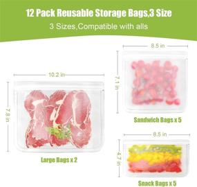 img 3 attached to 👜 BPA Free Reusable Food Storage Bags - 12 Pack (5 Sandwich Bags, 5 Snack Bags, 2 Leakproof Freezer Bags) - Extra Thick, Food Grade Lunch Bags for Meat, Fruit, and Vegetables