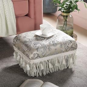 img 3 attached to 🛋️ Jennifer Taylor Home Fiona Collection: Traditional Style Upholstered Fringed and Tasseled Footstool with Arabesque Design