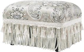 img 1 attached to 🛋️ Jennifer Taylor Home Fiona Collection: Traditional Style Upholstered Fringed and Tasseled Footstool with Arabesque Design