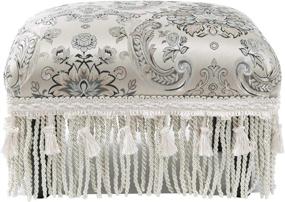 img 2 attached to 🛋️ Jennifer Taylor Home Fiona Collection: Traditional Style Upholstered Fringed and Tasseled Footstool with Arabesque Design