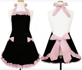 img 1 attached to Поднимите свой стиль с милыми модными фартуками Hyzrz - идеальный подарок для женщин и девочек на кухне, в ресторане или домашнего приготовления пищи (черный)