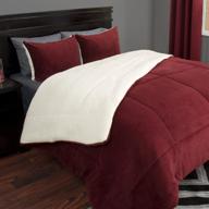 🏠 luxe home 66-401-k-b 3 piece sherpa/fleece comforter set, king size, burgundy, burgundy logo