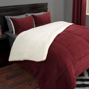 img 4 attached to 🏠 Luxe Home 66-401-K-B 3 Piece Sherpa/Fleece Comforter Set, King Size, Burgundy, Burgundy