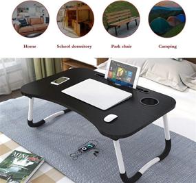 img 1 attached to 🛌 Black Foldable Bed Tray Table with Notebook Stand, Cup Holder - Treasure Land Laptop Desk for Reading, Writing, Couch