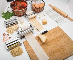 img 2 attached to 🍝 Luxury Pasta Maker Set - 5-Piece Stainless Steel Machine with Attachments for Spaghetti, Fettuccini, Angel Hair, Ravioli Noodles, and Lasagnette Cutter - Includes Hand Crank, Counter Top Clamp, and Cleaning Brush