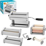 🍝 luxury pasta maker set - 5-piece stainless steel machine with attachments for spaghetti, fettuccini, angel hair, ravioli noodles, and lasagnette cutter - includes hand crank, counter top clamp, and cleaning brush logo