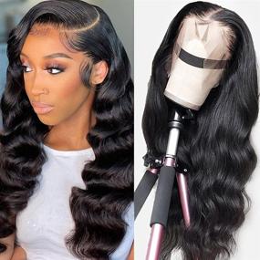 img 4 attached to 🔥 Premium 13x4 Lace Front Wigs: Body Wave, Wet & Wavy; Brazilian Virgin Human Hair; Glueless & Pre Plucked; 150% Density; 18 inch; Perfect for Black Women