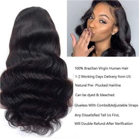 img 1 attached to 🔥 Premium 13x4 Lace Front Wigs: Body Wave, Wet & Wavy; Brazilian Virgin Human Hair; Glueless & Pre Plucked; 150% Density; 18 inch; Perfect for Black Women