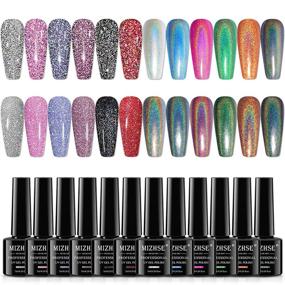 img 4 attached to ✨ MIZHSE Holographic Gel Polish Set - Reflective Glitter Gel Polish with Laser Finish - Galaxy Gloss Nail Lacquer with Iridescent Glitter - Curing Required Unicorn Mirror Effect Nail Gel - Nail Art Pigment for Salon or Home Manicure (12pcs)