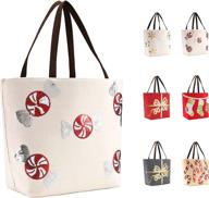 👜 lessmo christmas tote bags: reusable canvas grocery & gift bags for women, children, and christmas shopping - perfect for outdoor supermarket trips and holiday parties логотип