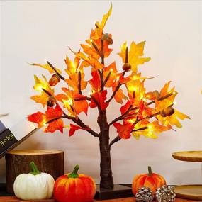 img 4 attached to 🍁 Thanksgiving Artificial Lighted Tabletop Maple Tree: Enhance Fall Ambiance with 24 LED Lights, Battery Powered Timer, Perfect Centerpiece for Indoor Harvest Home Decor